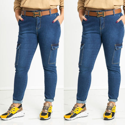 Damen Cargo Jeans Bequem Seitentaschen Norvielle - Norvielle