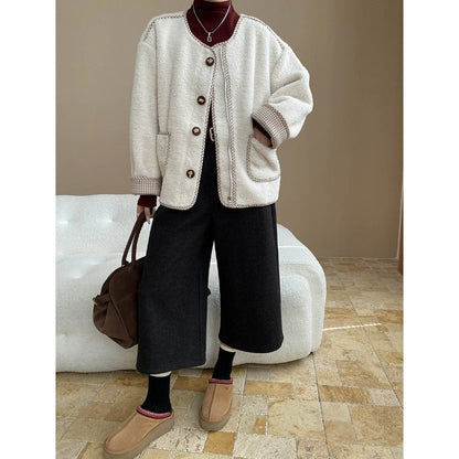 Damen Strickjacke Oversized Kuschelig mit Knöpfen Beige