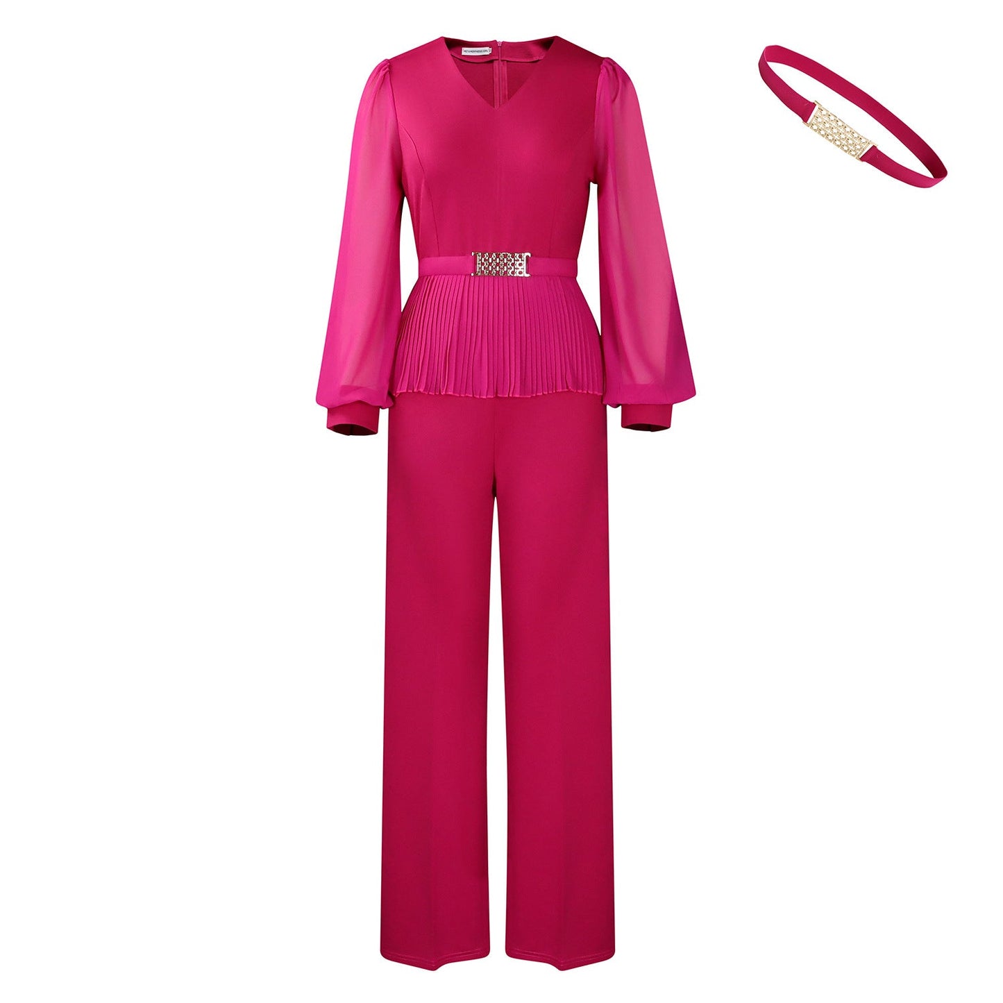 Damen Plissee-Jumpsuit Tailliert Langer Ärmel Norvielle