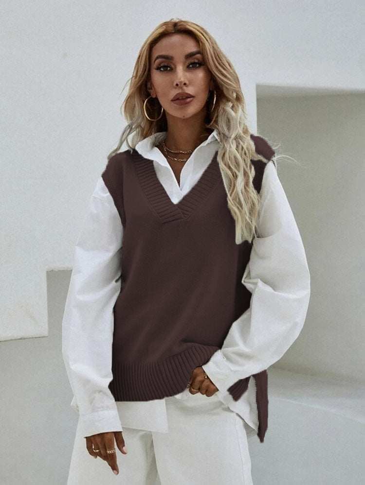 Damen Stricküberwurf V-Ausschnitt Lässig Beige