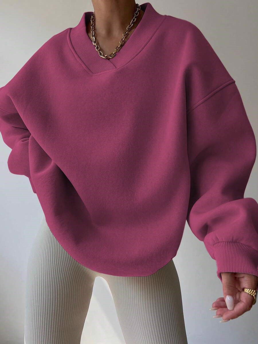 Damen Oversized Sweatshirt V-Ausschnitt Breite Ärmel Norvielle
