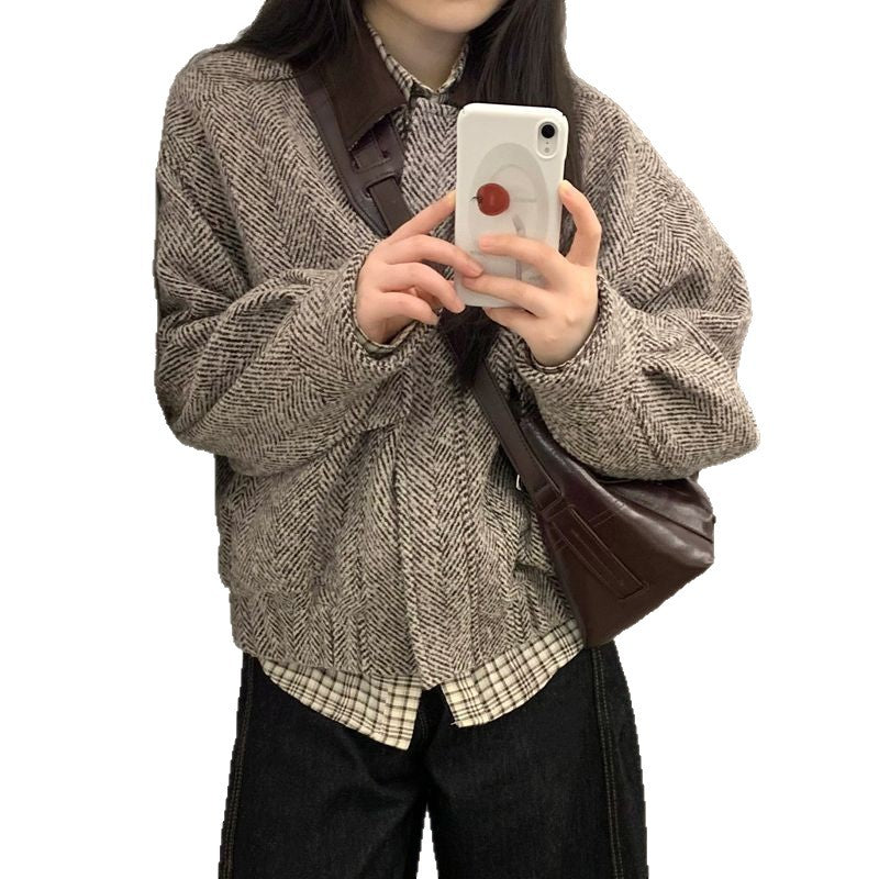 Damen Wolljacke Karomuster