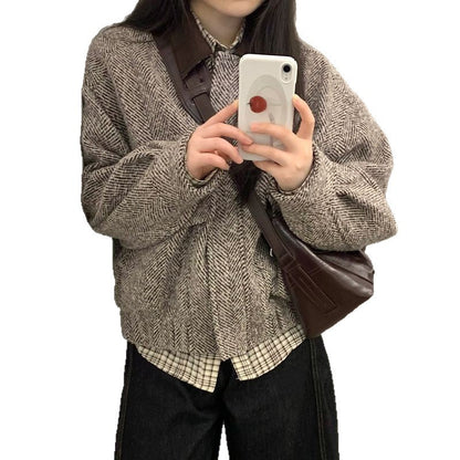 Damen Wolljacke Karomuster
