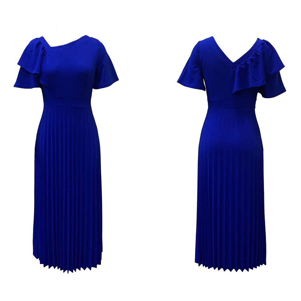 Damen Plisseekleid V-Ausschnitt Rüschen