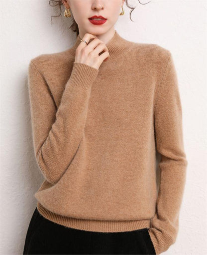 Damen Kaschmirpullover Stehkragen Schmale Ärmel Beige