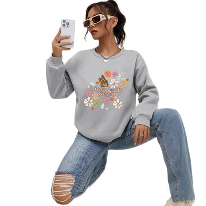 Damen Sweatshirt Floralmuster Baumwolle Weiß