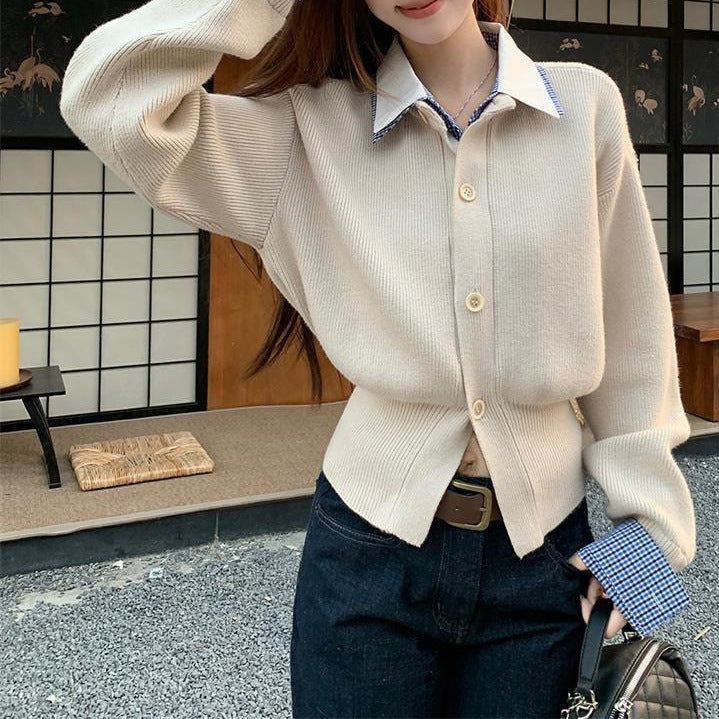 Damen Strickcardigan Große Knöpfe Überschnittene Ärmel Beige