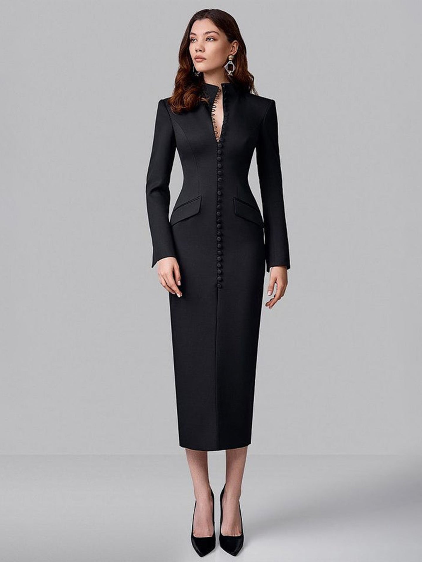 Damen Langarmkleid Floralmuster Hochgeschlossener Kragen Norvielle
