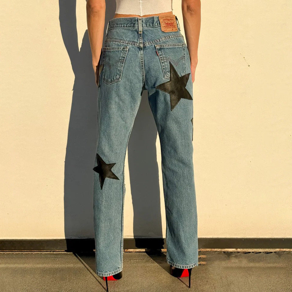 Damen Jeans Mit Sternenapplikationen