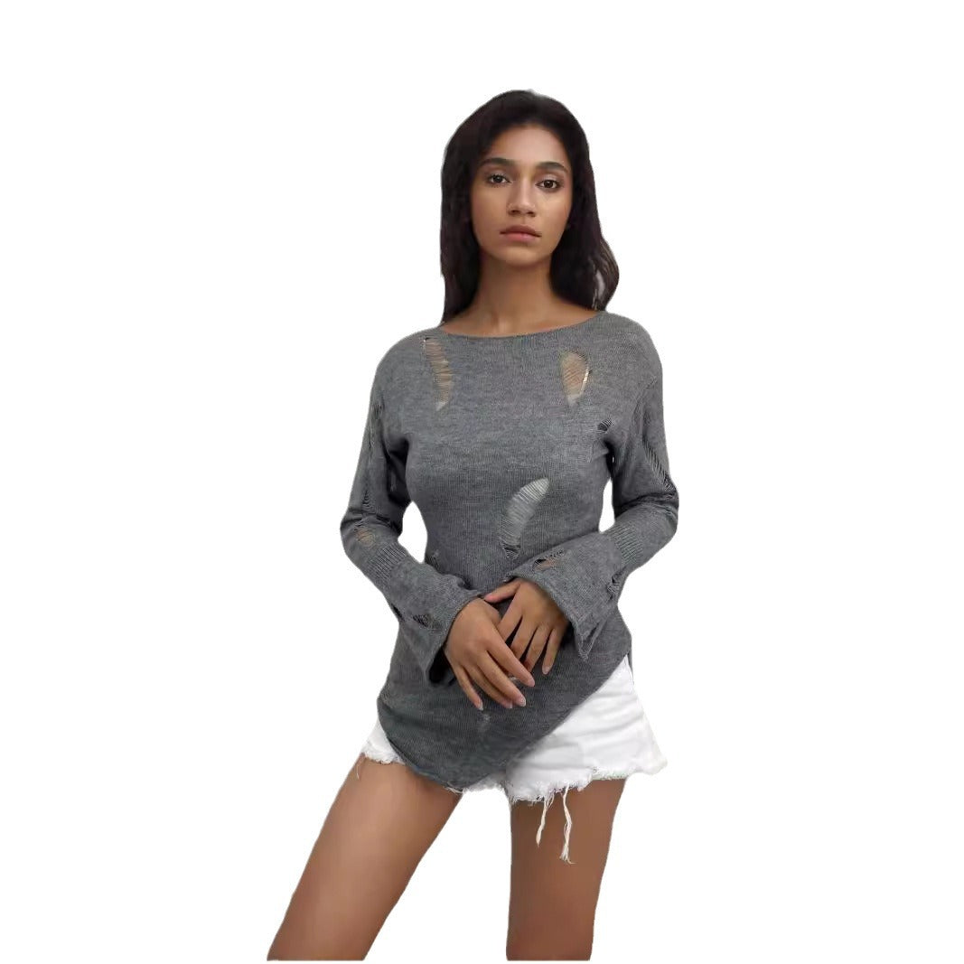 Damen Rippstrickpullover Distressed Look Norvielle