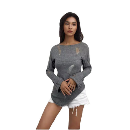 Damen Rippstrickpullover Distressed Look Norvielle