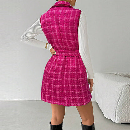 Damen Wickelkleid Karomuster Taillengürtel Norvielle