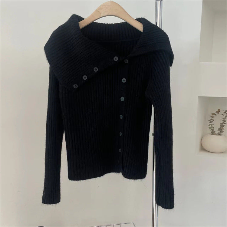 Damen Strickcardigan Feinripp mit Modischem Kragen Norvielle