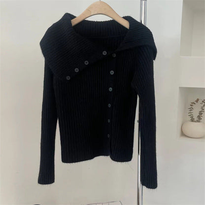 Damen Strickcardigan Feinripp mit Modischem Kragen Norvielle
