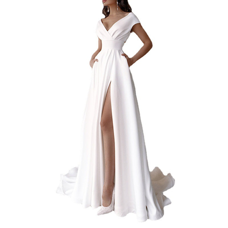 Damen Cocktailkleid V-Ausschnitt Geschwungen Saum Norvielle