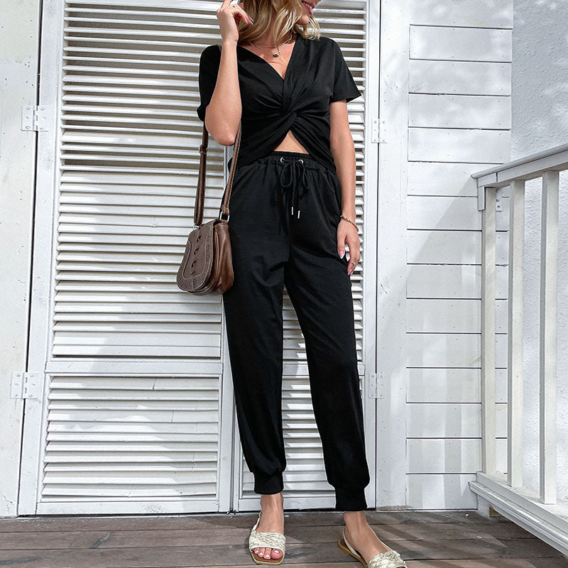 Damen Jumpsuit Elastischer Bund Mit Knotendetail
