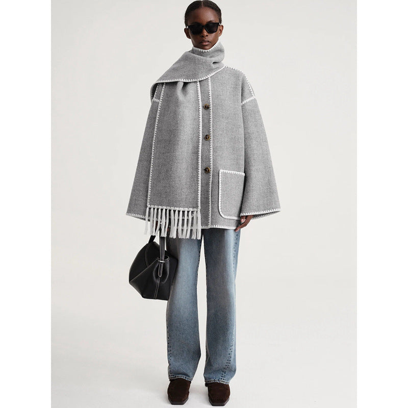 Damen Poncho aus Wolle Elegantes Design Beige