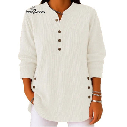 Damen Langarmshirt Knopfleiste Seitenknöpfe Modern Norvielle