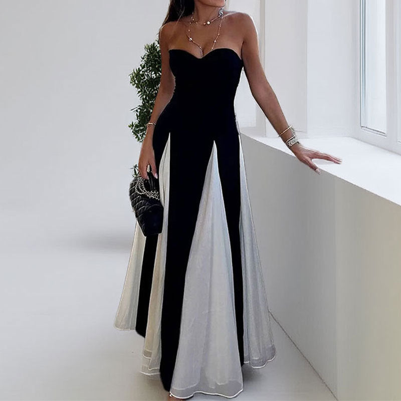 Damen Abendkleid Trägerlos Eleganter Farbkontrast - Norvielle