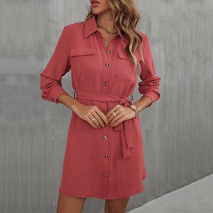 Damen Hemdblusenkleid mit Taillengürtel und Knöpfen Norvielle
