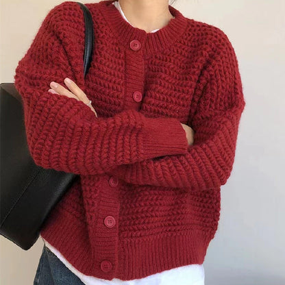 Damen Grobstrickjacke Lässiger Schnitt Dekorative Knöpfe Norvielle