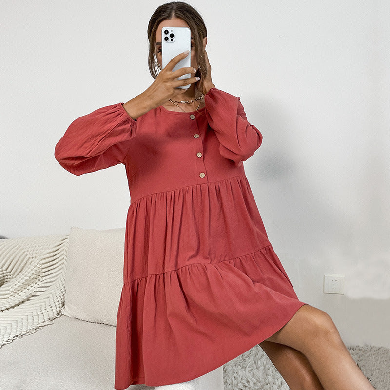 Damen Sommerkleid Knopfleiste Rüschendetails Luftig Norvielle