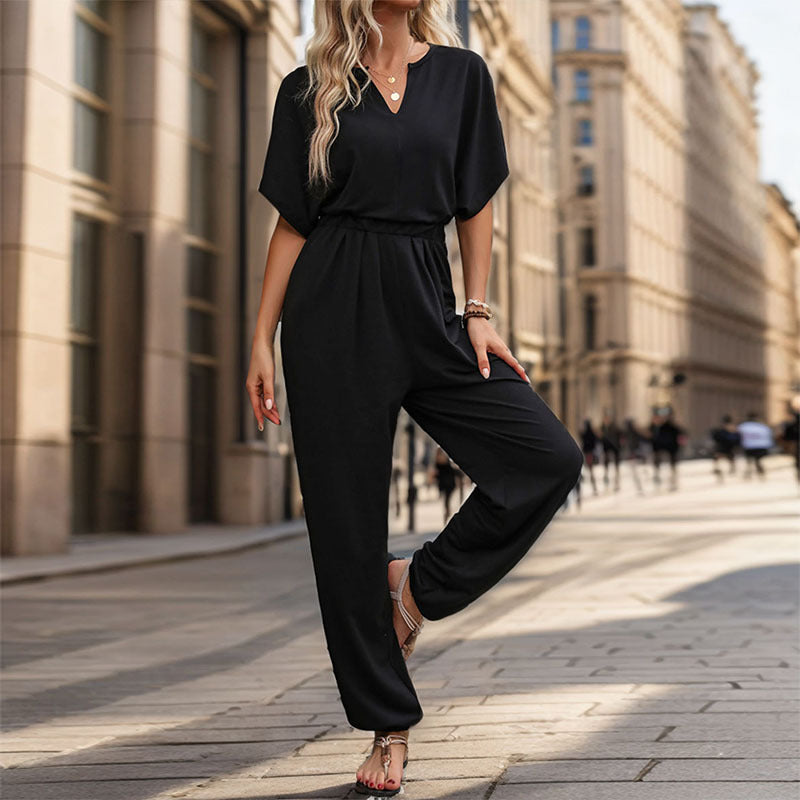 Damen Jumpsuit Weites Bein Komfort Taillengürtel Norvielle