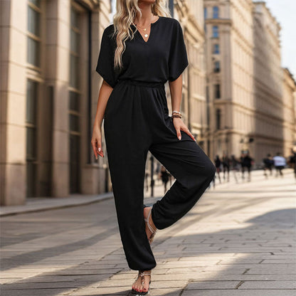 Damen Jumpsuit Weites Bein Komfort Taillengürtel Norvielle