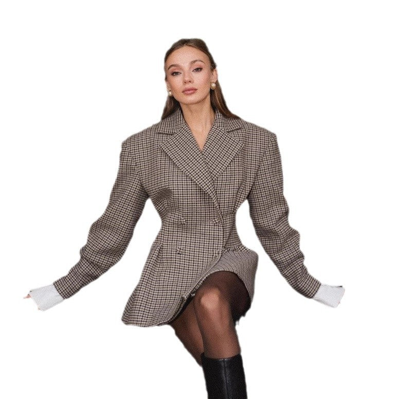 Damen Karo-Blazer Oversized Doppelter Knopfverschluss Norvielle