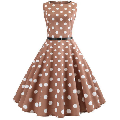 Damen Retro Swingkleid Weiter Rock Klassisches Punktenmuster