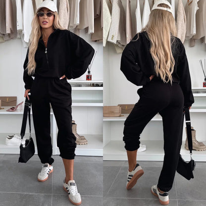 Damen Sportliches Loungewear-Set mit Stehkragen und Reißverschlusshose
