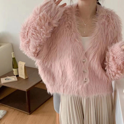 Damen Flauschcardigan Herzknöpfe Norvielle