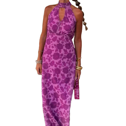 Damen Maxikleid Florales Design V-Ausschnitt