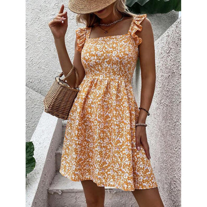 Damen Sommerkleid Rüschendetails Quadrat-Ausschnitt Norvielle