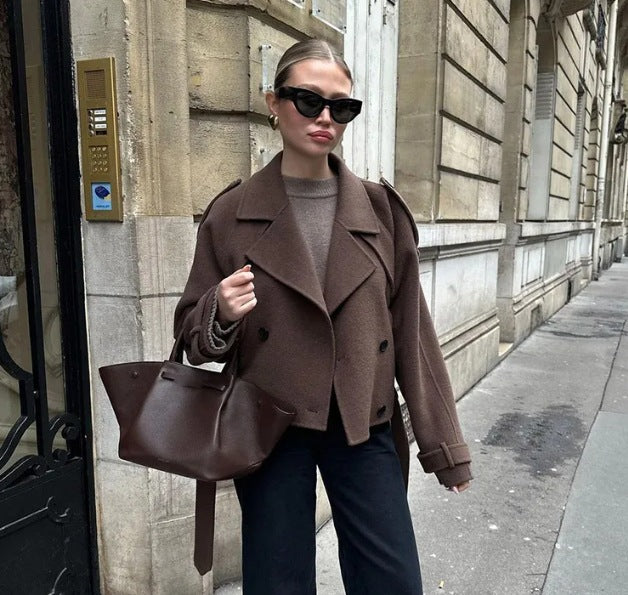Damen Long-Trenchcoat aus Norvielle mit Stehkragen und Struktur