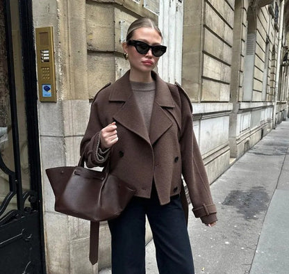 Damen Long-Trenchcoat aus Norvielle mit Stehkragen und Struktur