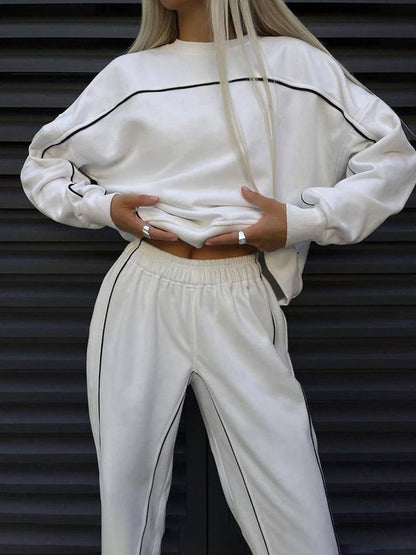 Damen Sportanzug Cropped Oberteil Elastischer Bund Norvielle