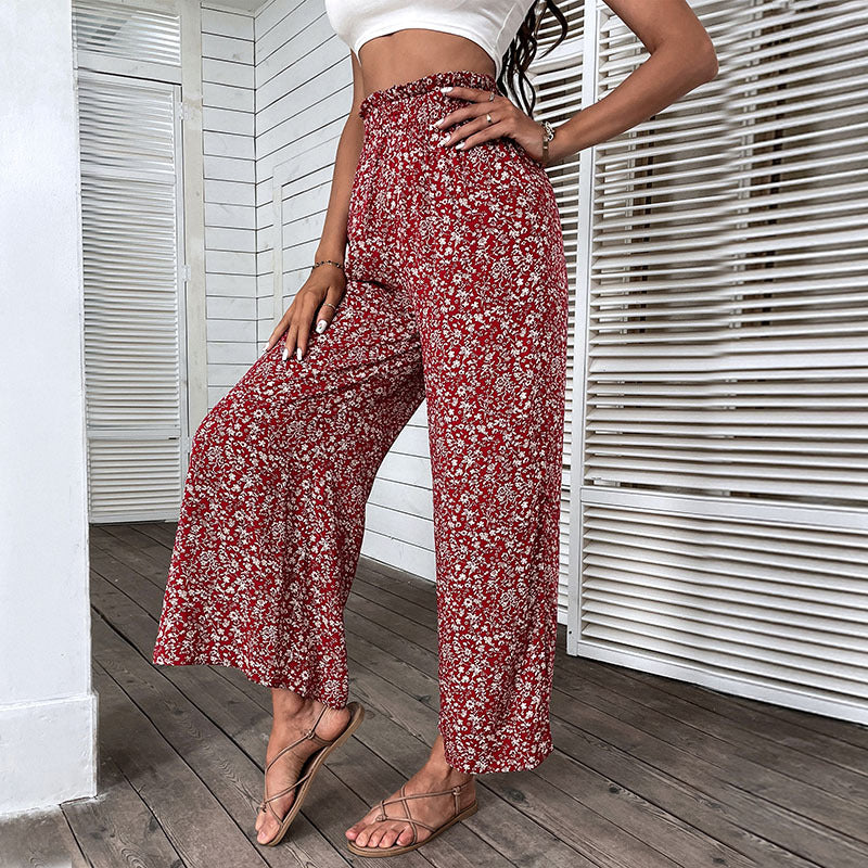 Damen Palazzo-Hose Floralmuster Hochwertig Weite Bein