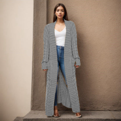 Damen Strickcardigan Lang Zopfmuster Norvielle