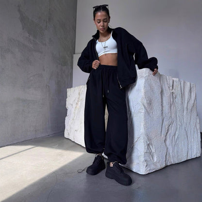 Damen Jogginganzug Oversized Jacke Weite Hose Norvielle