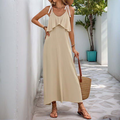 Damen Maxikleid Voluminöse Rüschen Verstellbare Träger Norvielle