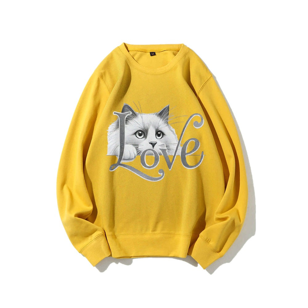 Damen Sweatshirt Katzenmotiv Lässiger Schnitt Norvielle