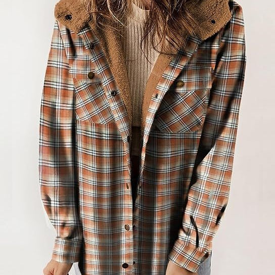 Damen Flanelljacke Gefütterte Kapuze Norvielle