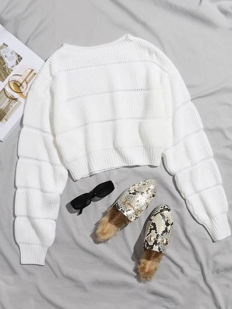 Damen Crop-Pullover Weich Strukturiert Beige