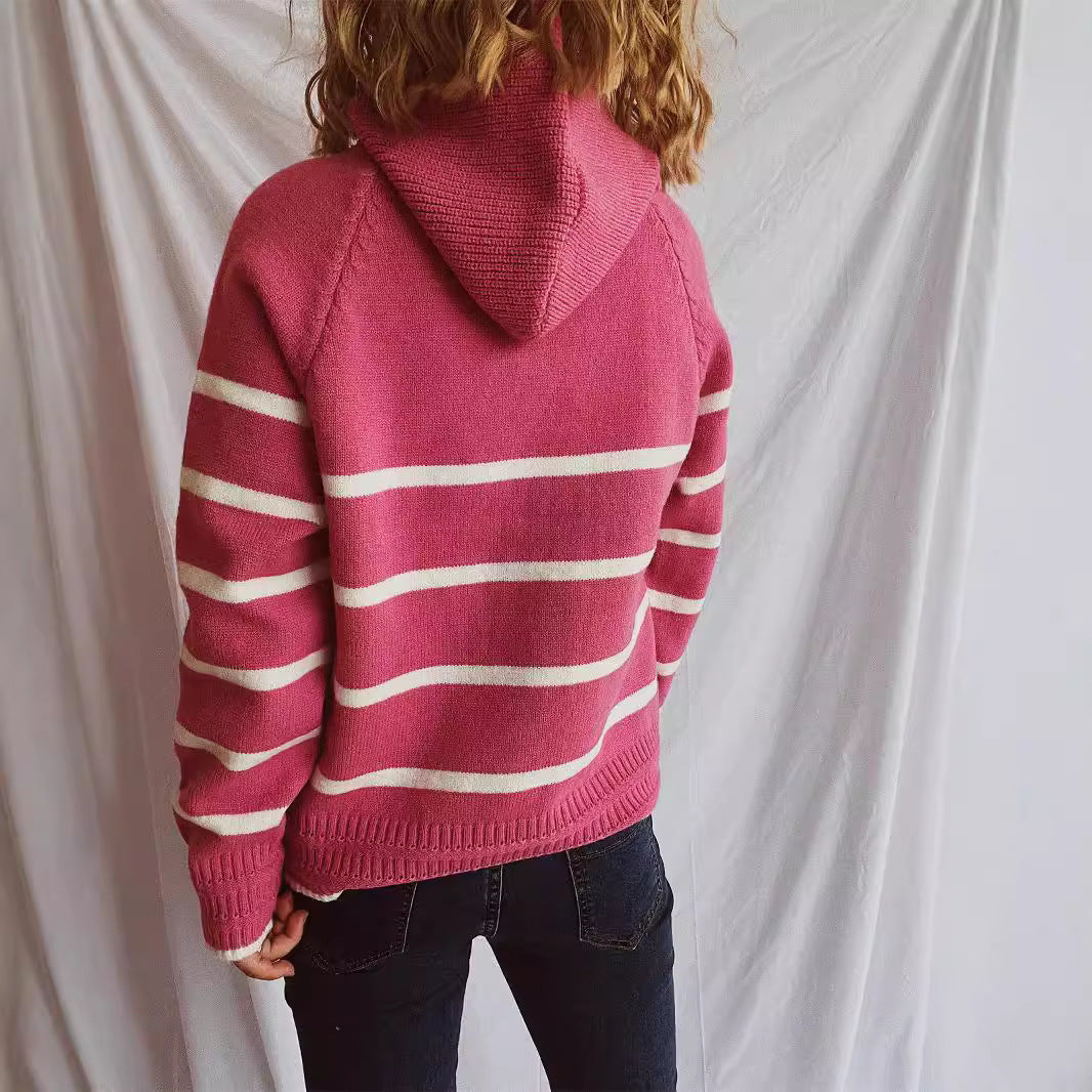 Damen Strickpullover Gestreift Mit Kragen