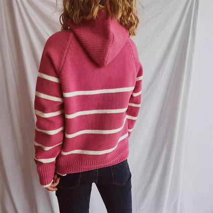 Damen Strickpullover Gestreift Mit Kragen