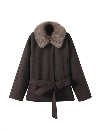 Damen Übergangsjacke Kunstfellkragen Taillengürtel Norvielle