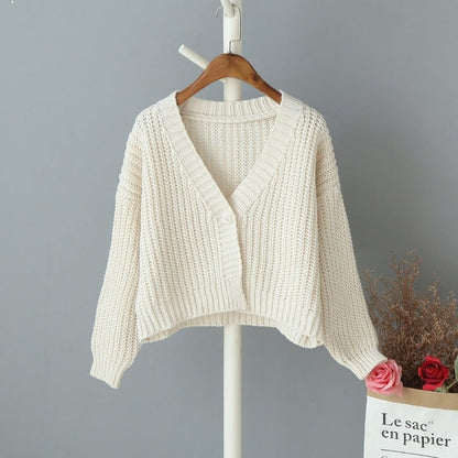 Damen Grobstrick-Cardigan Locker Passform V-Ausschnitt Beige