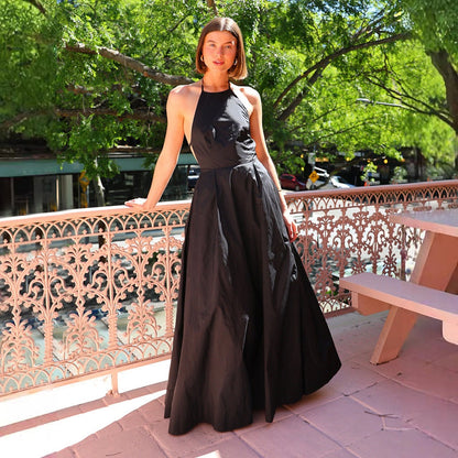 Damen Abendkleid Lang tiefes Rückendekolleté Fließender Rock Norvielle