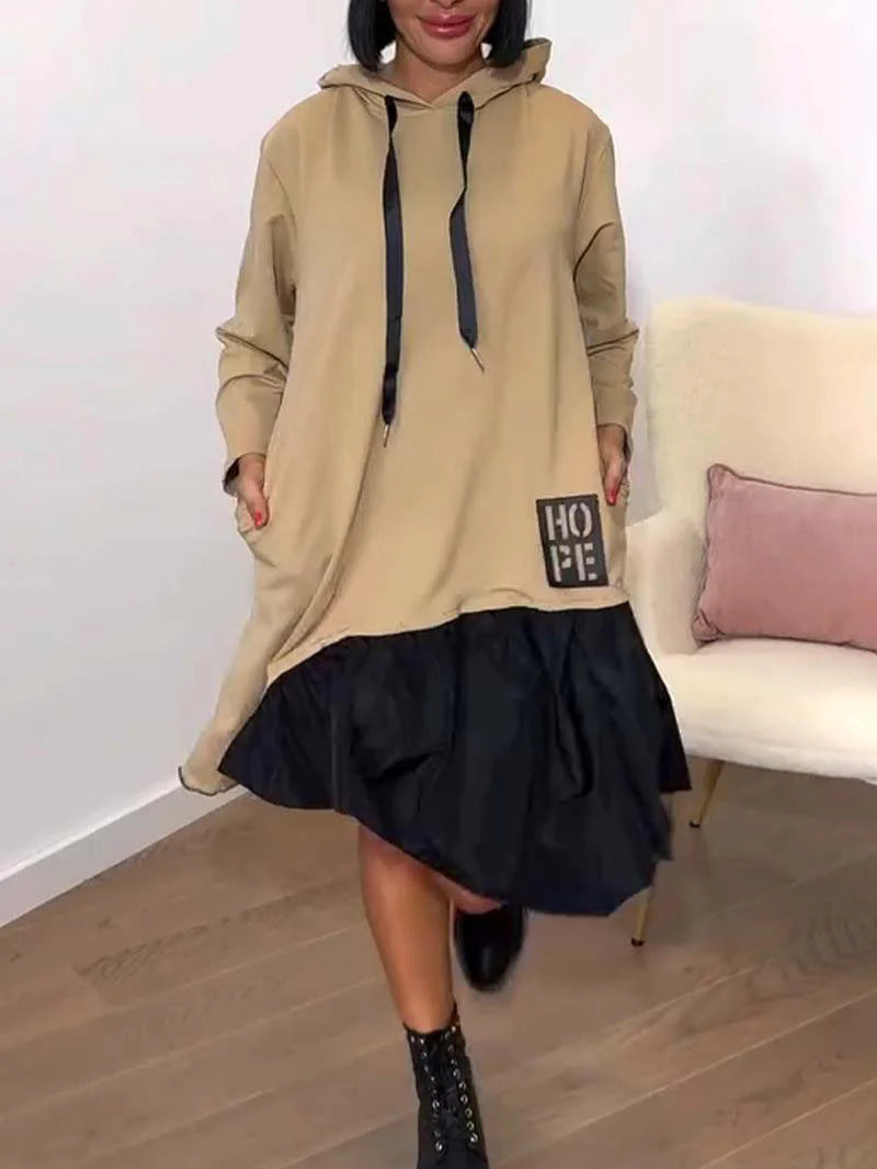 Damen Hoodie-Kleid Voluminöser Rock Taschen Schwarz - Norvielle